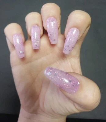 GLAM&GLITS 24x Pink Starry Glitter False Nails UV Gel Press On Nails Coffin Stiletto Square