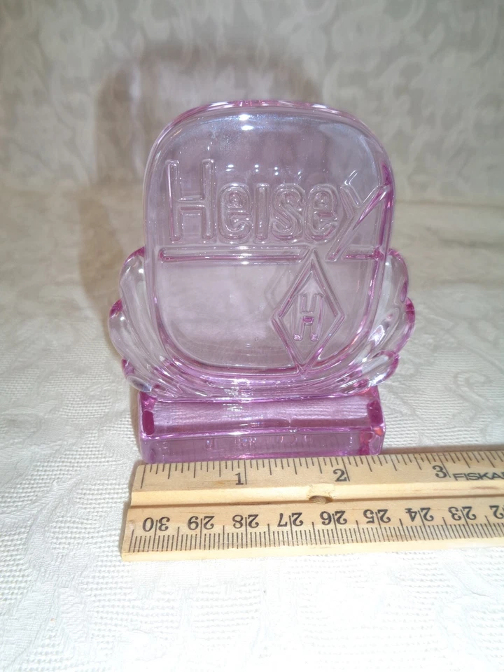 Letrero de exhibición de mostrador de publicidad de coleccionista de vidrio Heisey rosa/fushia Foto 2 de 4