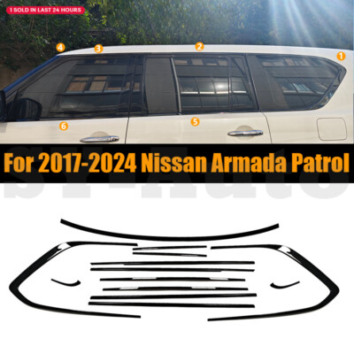For 2017-2024 Nissan Armada Patrol Black Steels Windows Molding Strip Trim 13pcs