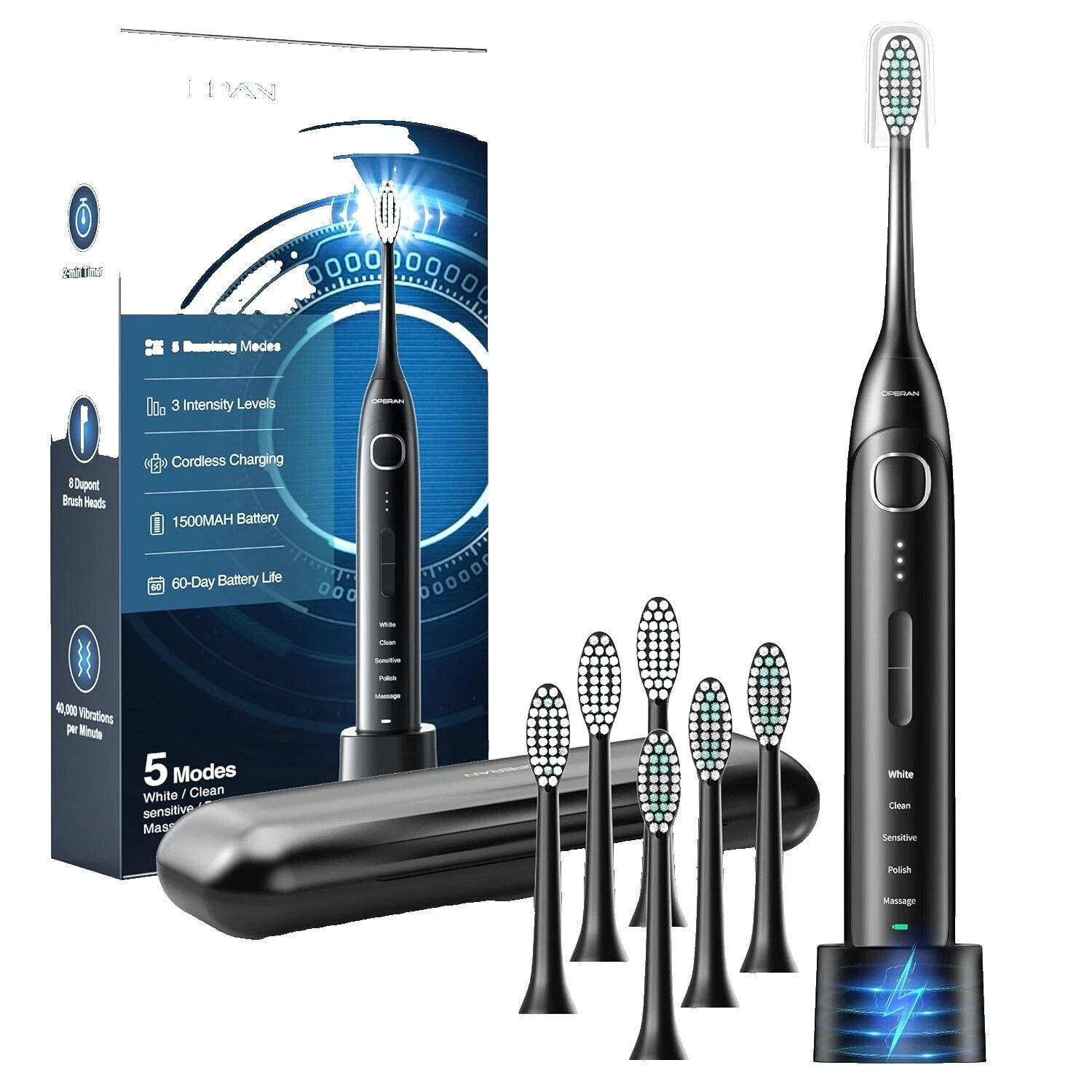 Cepillo de dientes eléctrico sónico negro Cepillos de dientes eléctricos