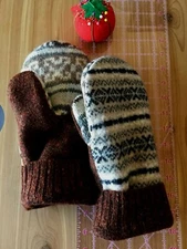 Handmade Wool Mittens Up-Cycled Sweaters w/NEW fleece lining 