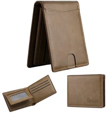Men’s RFID-Blocking Bifold Slim Leather Wallet with Outer Pocket Card Holder