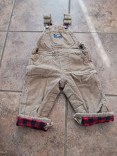 Oshkosh Bgosh 12M Unisex Baby Tan Corduroy Overalls Red Flannel Lined Lumberjack