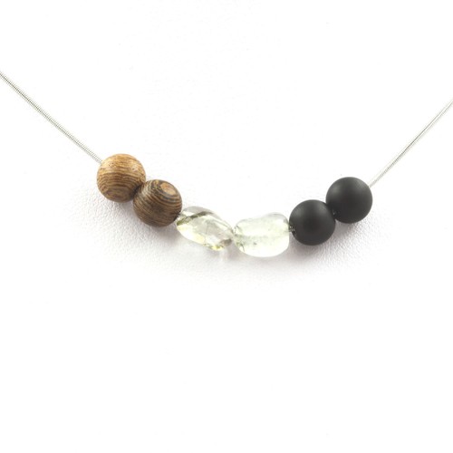 ABIJOUX Collier 2 perles Quartz Tourmaline rutile du Brésil chaîne inox ABIJOUX Collier 2 perles Quartz Tourmaline rutile du Brésil chaîne inox