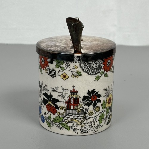 VTG Royal Norfolk Staffordshire Condiment Jar Silver Lid & Spoon Made in England - Picture 2 of 18