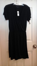GAP Dress Women's sz XS Black Rayon Wrap Style Front Short Sleeve NWT $49