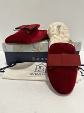 Birdies Phoebe Ruby Velvet Christmas Slippers With Bow Faux Fur Lining Size 8  