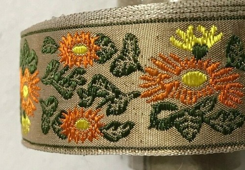 Vintage French Jacquard Embroidered Trim By The Yard 1" Wide Chrysanthemum - Picture 10 of 13