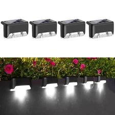 4Pcs LED Solar Fence Lights Outdoor Garden Yard Waterproof Stairs Step Deck Lamp