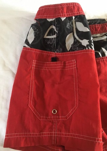 Boy’s Coco Blues Board Shorts Med Red Blue Stripe White Flowers - Picture 4 of 9
