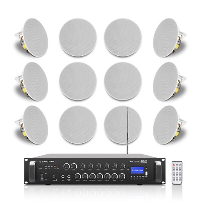 Sound Town 6-Zone 70V/100V Amp, 12 x In-Ceiling Speakers, White (PAC180X12CS6N)