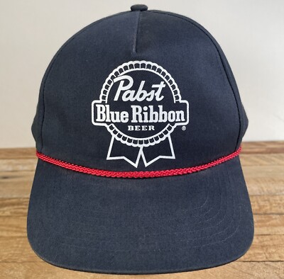 Pabst Blue Ribbon PBR Beer Snapback Blue Hat Cap Rope Cord Adjustable Retro Look