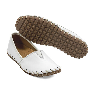 Women's Spring Step Kathaleta White Leather Loafer Arch Support Comfort Flats