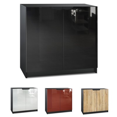 Kommode Büroschrank Anrichte Büromöbel Logan Schwarz -Hochglanz