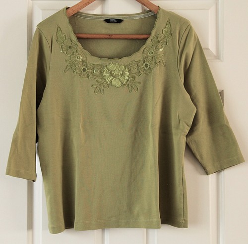 M&S pure cotton embroidered blouse/top (16), avacado colour. Marks and Spencer