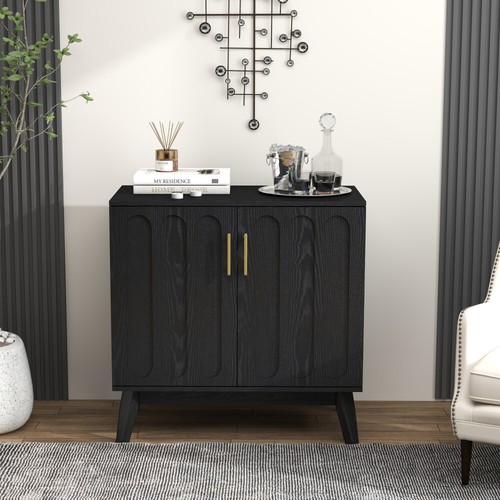Fluted Sideboard Cabinet with Adjustable Shelves & Solid Wood Legs, Walnut - Picture 3 of 16