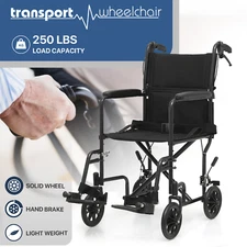 [FDA APPROVED]Foldable Lightweight Transport Wheelchair w/Handbrakes & Seat Belt