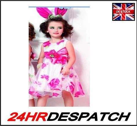 BEAUTIFUL DESIGN PARTY OCCASION WHITE PINK POLYESTER PARTY FLOWER DRESS SIZE 12