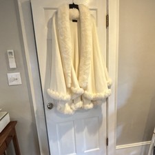 Ivory Faux Fur Trim Shawl Wrap Cape for Women Winter Solid