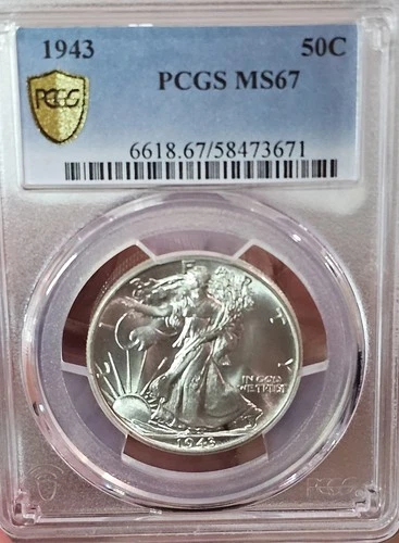 1943 Walking Liberty Half Dollar 50C PCGS MS67 Gold Sheild. High collector Coin