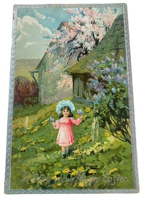 Vintage 1910s Holiday Postcard ~ Happy Easter Child Blossoming Spring Tuck's