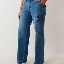 Women's True Religion Denim Blue Cargo Straight Jeans 30  