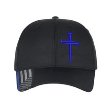 Christian Hats for Men Women Jesus 3 Nail Cross CUSTOM BLUE Line Hat BLUE Cross