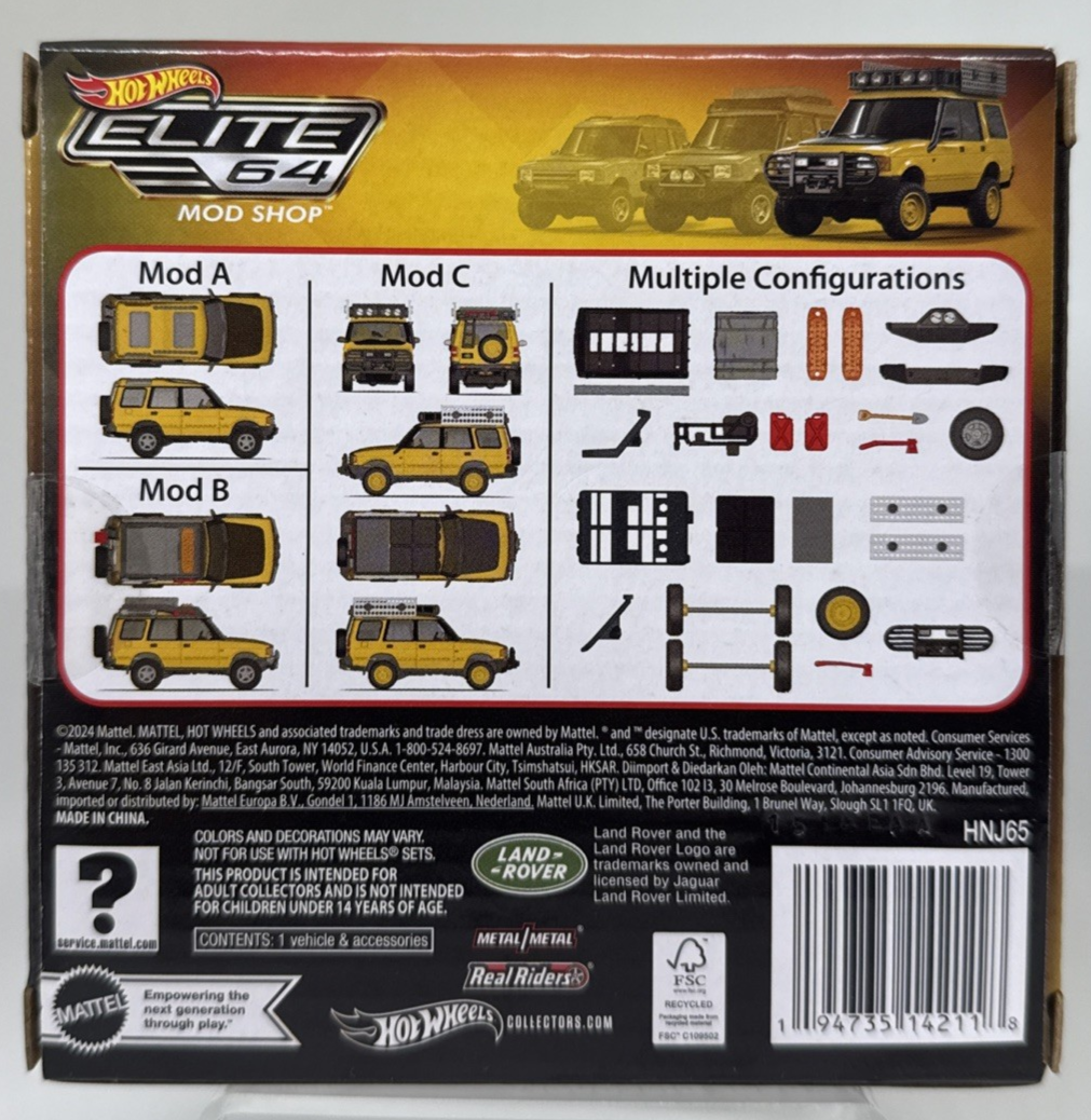 Hot Wheels Elite 64 Mod Shop '94 LAND ROVER DISCOVERY Yellow 1 64