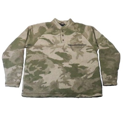 Cabelas Wooltimate WindShear Henley Pullover XL Camo Fleece Hunting Rugged Vtg