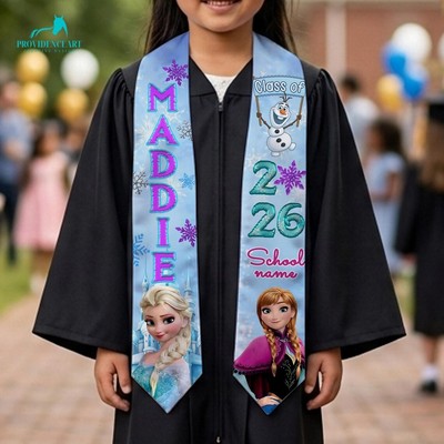Personalized Elsa And Anna Frozen Class Of 2026 Graduation Stoles Gift For Senio