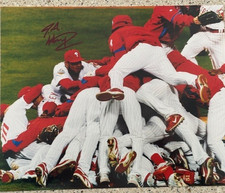 J A HAPP SIGNED 2008 PHILADELPHIA PHILLIES WORLD SERIES CELEBRATION 8X10 PHOTO