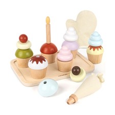 Wooden Cupcake Play Food Set   21 PCS Pretend Cupcakes with Interch... Fas