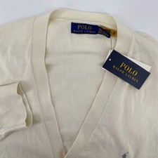 Polo Ralph Lauren Mens XXL Cream V-Neck Cardigan Sweater Classic Fit Preppy Logo