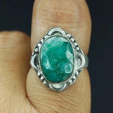 Natural Emerald Gemstone Handmade 925 Sterling Silver Ring Size-7 US