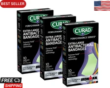 CURAD Performance Series IRONMAN Antibacterial Bandages, 10 Count (Pack of 3) 