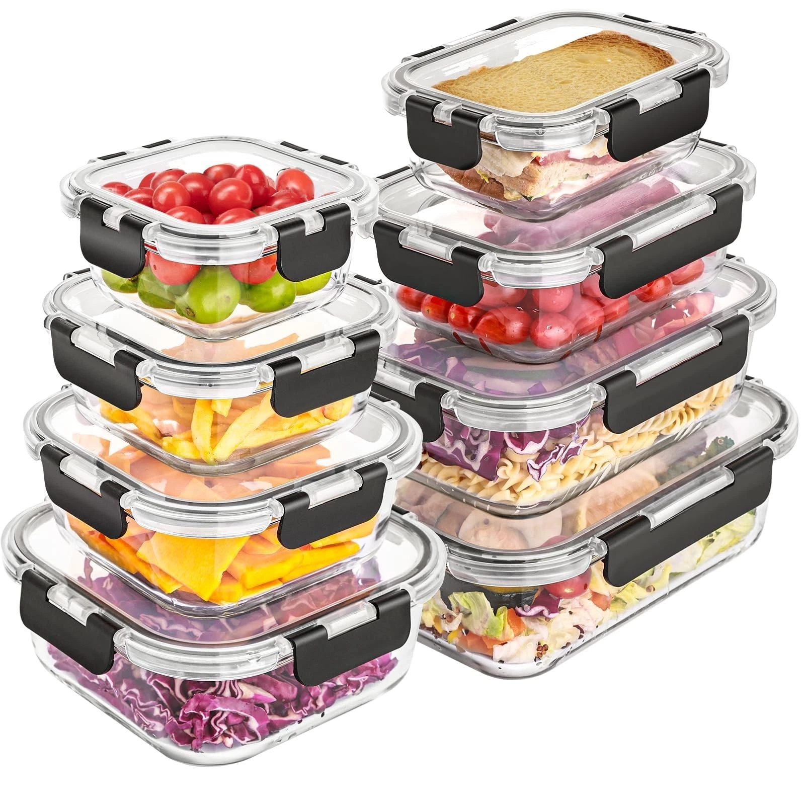 8 Pack Glass Food Storage Containers with Lids, Meal Prep Containers, Airtigh...