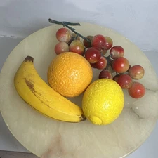 Vintage  Lot Old Carved Italian Alabaster Marble Stone 4 Fruit Pieces + dish 