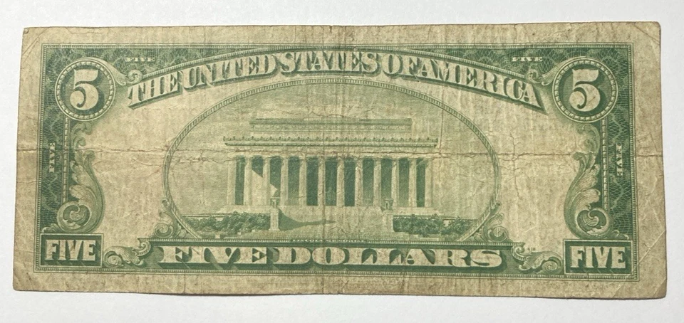 1929 $5 Small Size Federal Reserve Chicago Brown Seal - Image 2 of 2