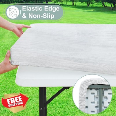misaya Grey/White Rectangle Tablecloth, Fitted, Waterproof 30''x96''