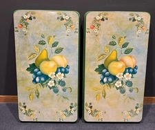 Vintage Metal-Painted Fruit/Flowers Dual Stove Burner Covers-MCM-60s