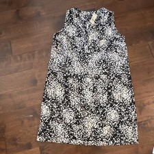 Ann Taylor Black White Abstract Sheath Dress L Sleeveless Tie Waist