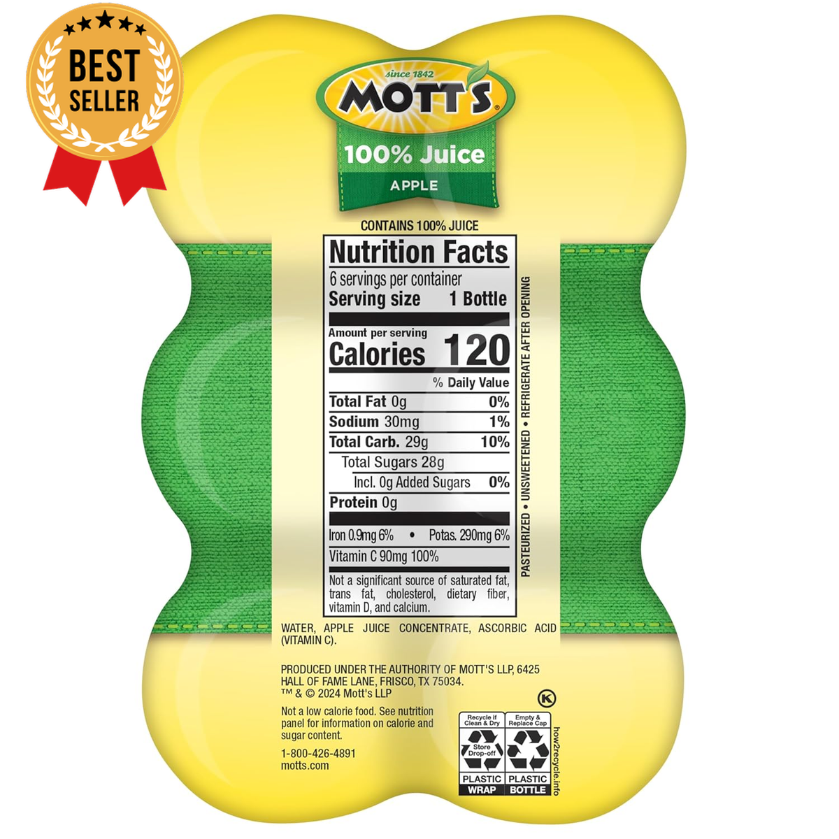 100% Apple Juice Fl Oz 24 Bottles Servings of Fruit Gluten