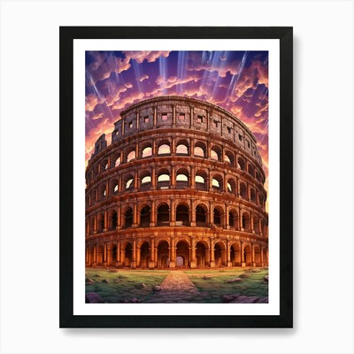 Kolosseum Pixel Art 3 Kunstdruck gerahmt Wandbild Poster Leinwanddruck Bild