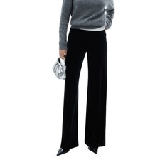 MNG Mango Navy Blue Velvet Pants Women's Straight Leg Pull On Contemporary Chic