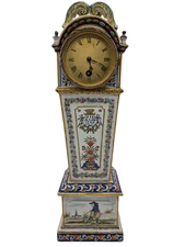 19th cent French Faience Fourmaintraux Freres? Desvres? Mantle Clock Painted 15"