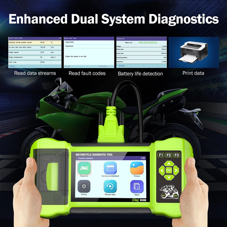 JDiag M300 Motorcycle Scanner OBD2 All System Diagnostic Tool Fault Code Reader Foto 4 de 4
