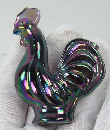 Vintage Fenton Rooster Carnival Glass Figurine Iridescent Handmade 2.75"