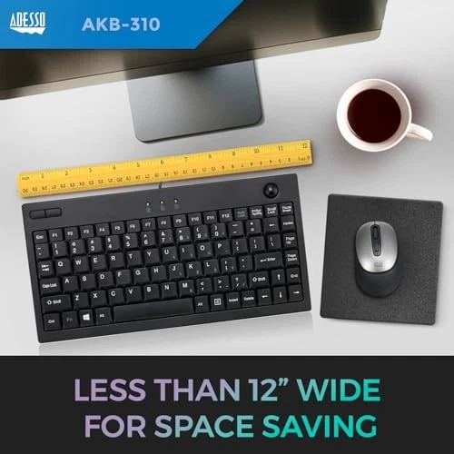 ADESSO AKB-310UB WIRED USB MINI TRACKBALL USB KEYBOARD 87-KEY US LAYOUT - BLACK - Bild 2 von 4