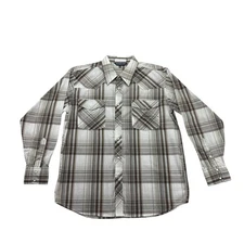Vintage Renegade Western Shirt Mens Medium M Brown Plaid Pearl Snap Long Sleeve