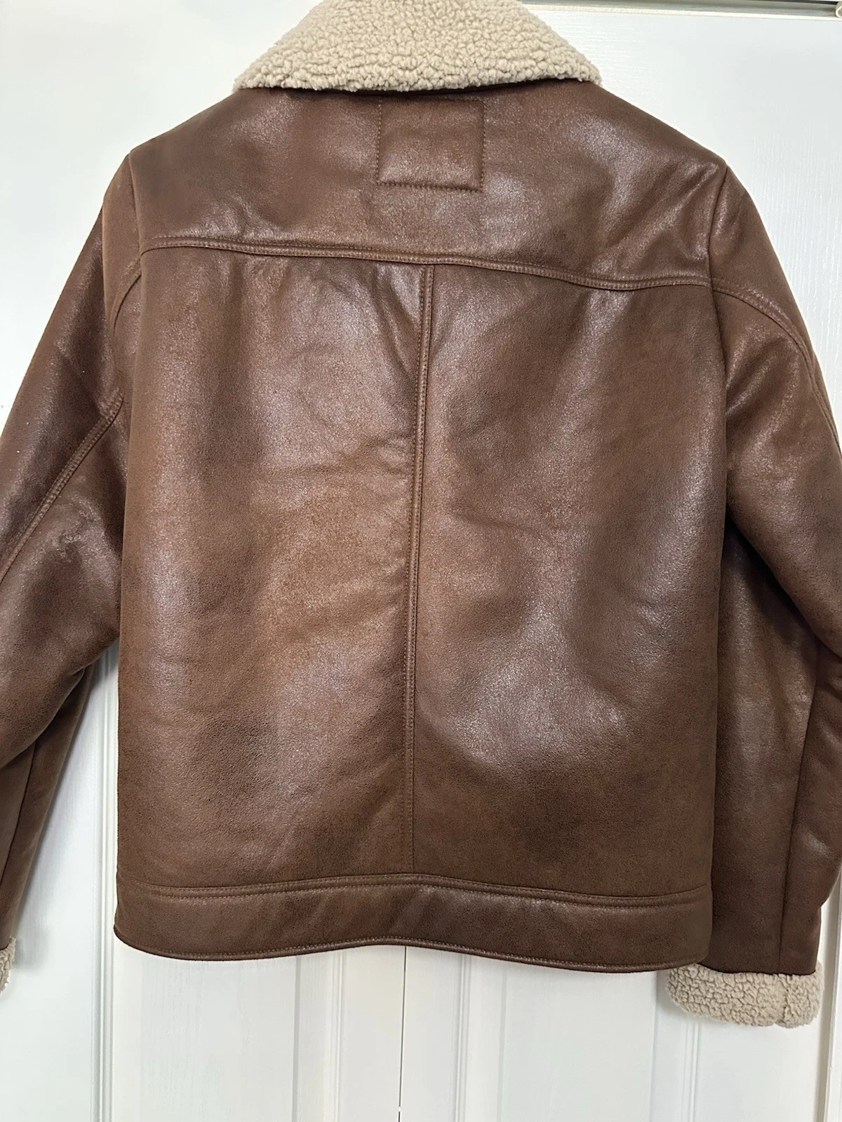 JACK & JONES Aviator Bom Jacket Men’s M unisex brow Faux Leather Shearling Lined image 5